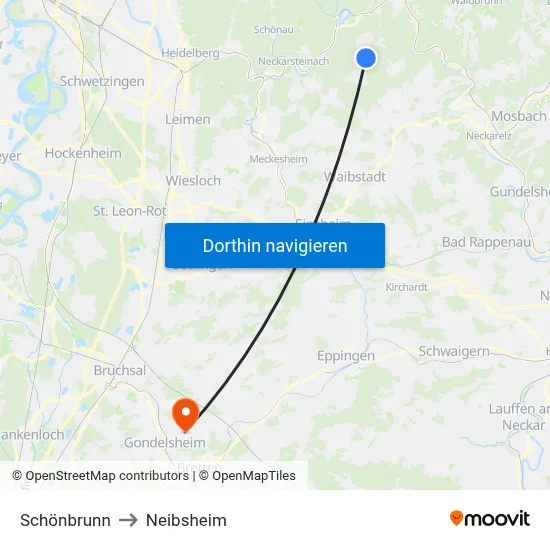 Schönbrunn to Neibsheim map