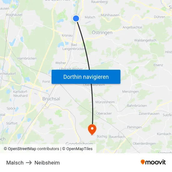 Malsch to Neibsheim map