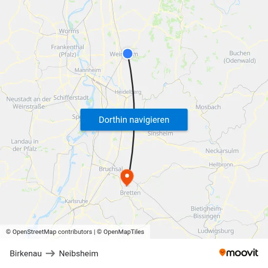 Birkenau to Neibsheim map