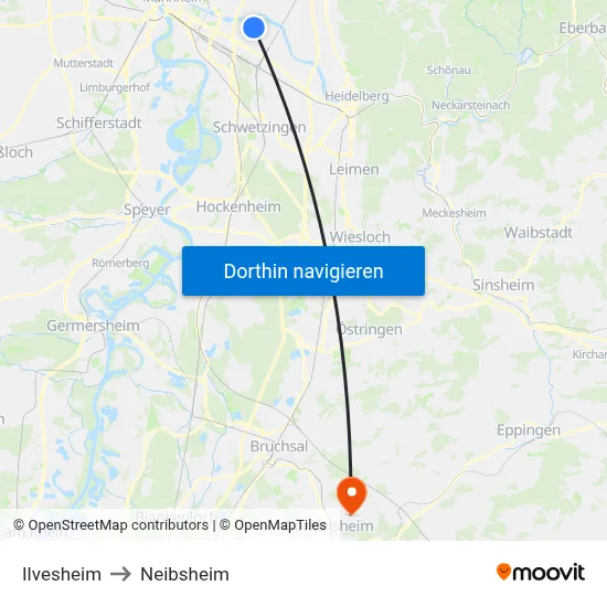 Ilvesheim to Neibsheim map