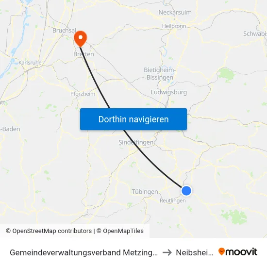 Gemeindeverwaltungsverband Metzingen to Neibsheim map