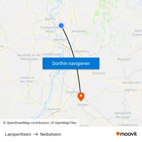 Lampertheim to Neibsheim map