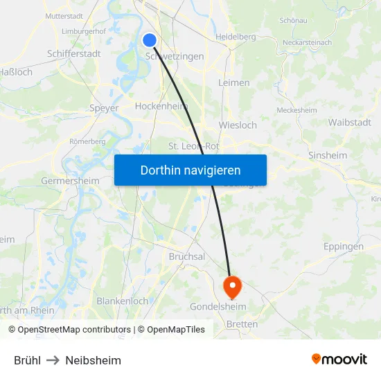 Brühl to Neibsheim map