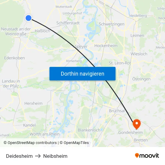 Deidesheim to Neibsheim map