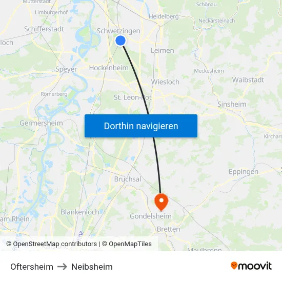 Oftersheim to Neibsheim map