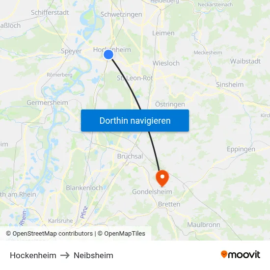 Hockenheim to Neibsheim map