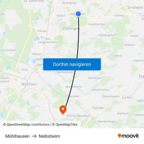 Mühlhausen to Neibsheim map