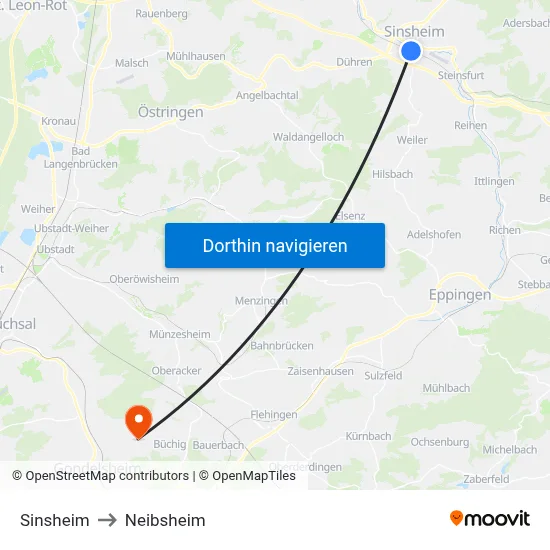 Sinsheim to Neibsheim map