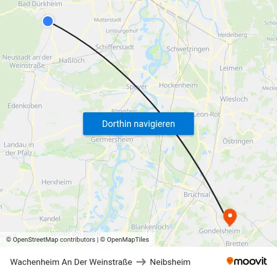 Wachenheim An Der Weinstraße to Neibsheim map