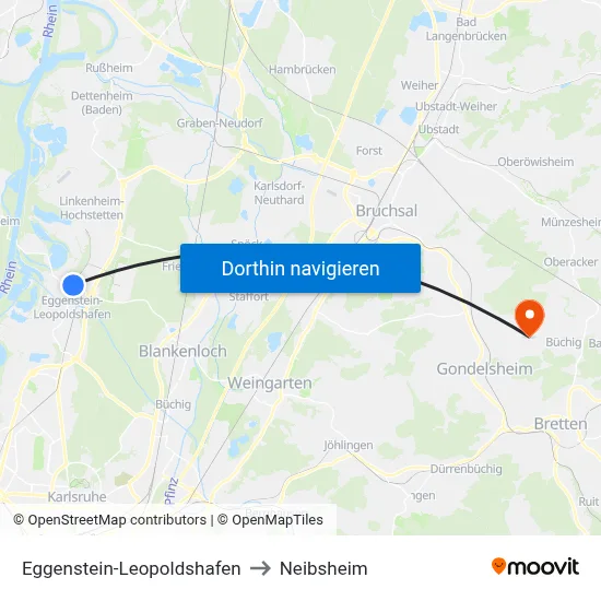 Eggenstein-Leopoldshafen to Neibsheim map