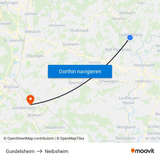 Gundelsheim to Neibsheim map