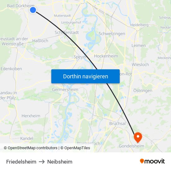 Friedelsheim to Neibsheim map
