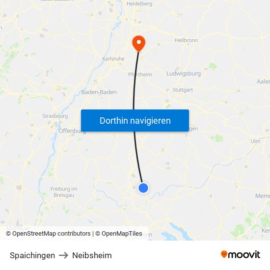 Spaichingen to Neibsheim map