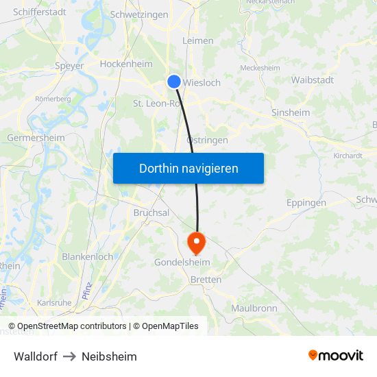 Walldorf to Neibsheim map