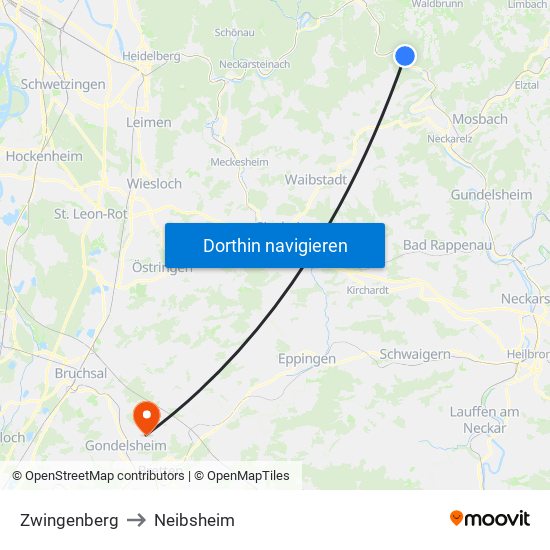 Zwingenberg to Neibsheim map