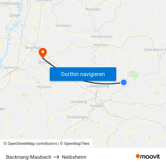 Backnang-Maubach to Neibsheim map