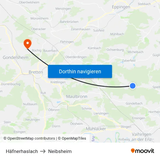 Häfnerhaslach to Neibsheim map