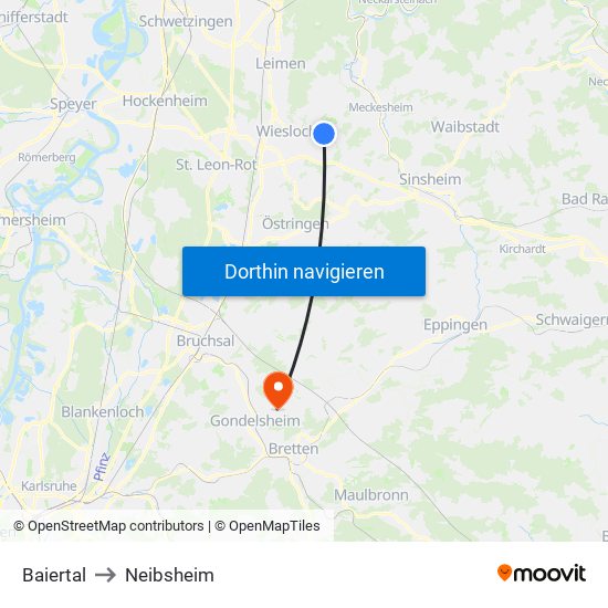 Baiertal to Neibsheim map