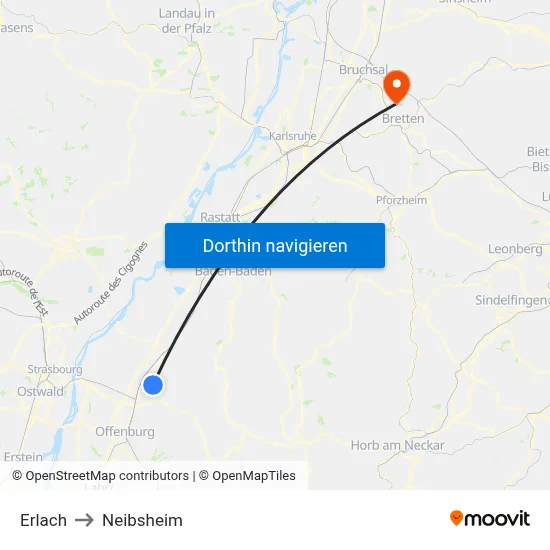 Erlach to Neibsheim map
