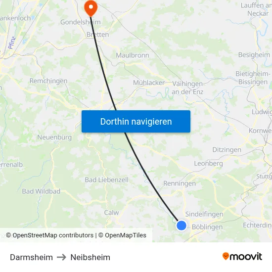 Darmsheim to Neibsheim map