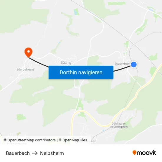 Bauerbach to Neibsheim map