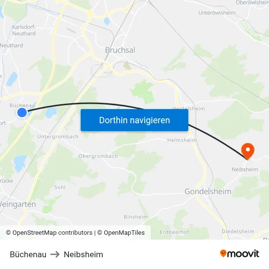 Büchenau to Neibsheim map