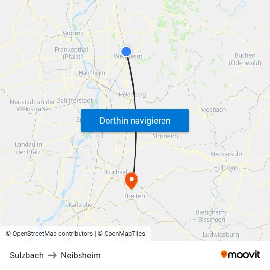 Sulzbach to Neibsheim map