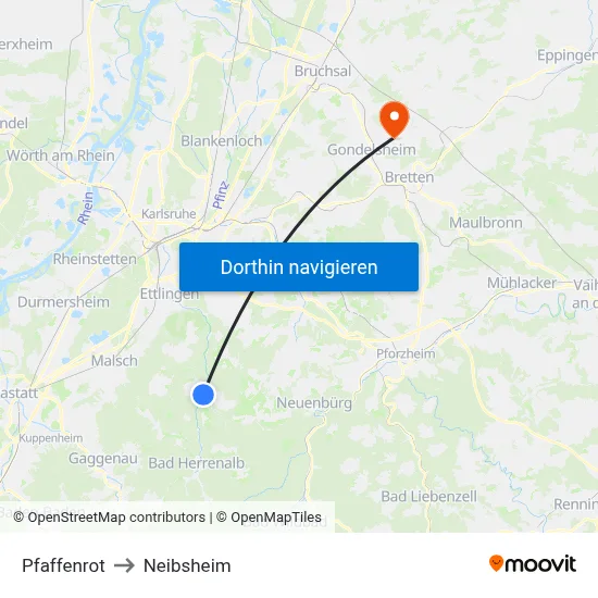 Pfaffenrot to Neibsheim map