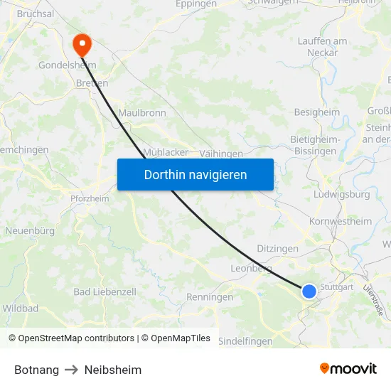 Botnang to Neibsheim map