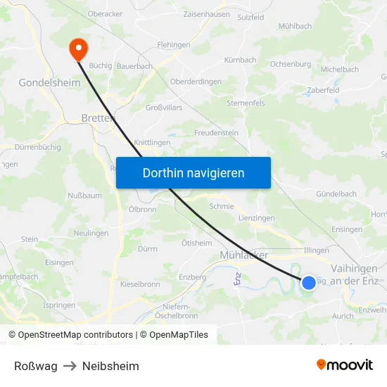 Roßwag to Neibsheim map