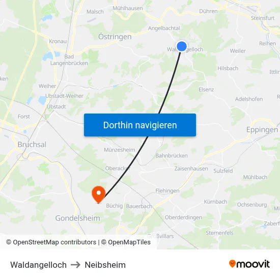 Waldangelloch to Neibsheim map