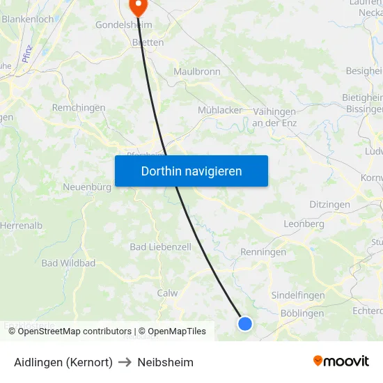 Aidlingen (Kernort) to Neibsheim map