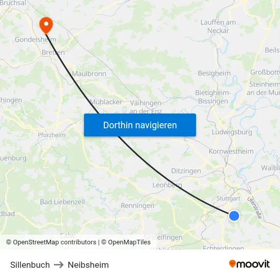 Sillenbuch to Neibsheim map