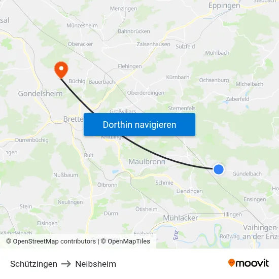 Schützingen to Neibsheim map