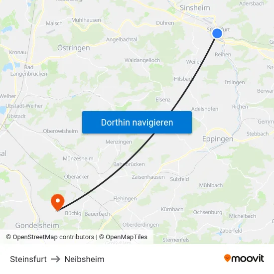 Steinsfurt to Neibsheim map