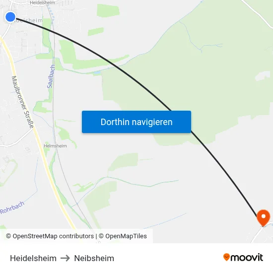 Heidelsheim to Neibsheim map