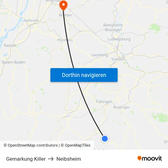 Gemarkung Killer to Neibsheim map