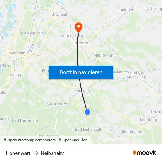 Hohenwart to Neibsheim map