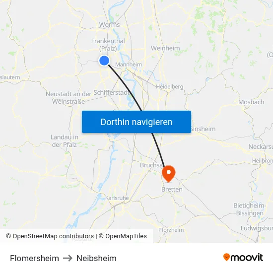 Flomersheim to Neibsheim map