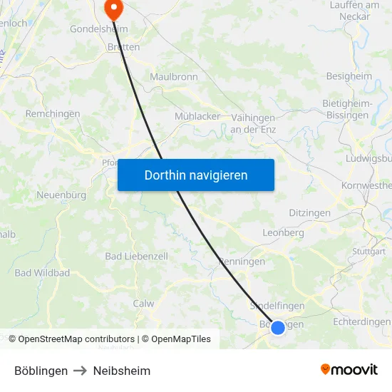 Böblingen to Neibsheim map