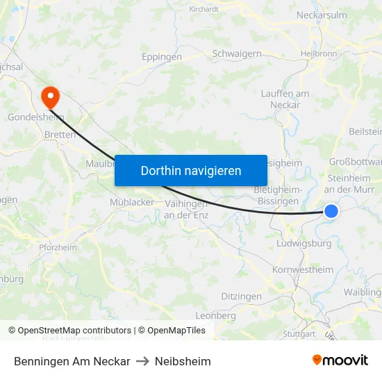 Benningen Am Neckar to Neibsheim map