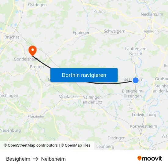 Besigheim to Neibsheim map