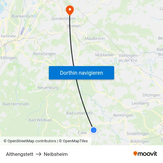 Althengstett to Neibsheim map