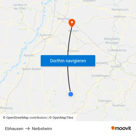 Ebhausen to Neibsheim map