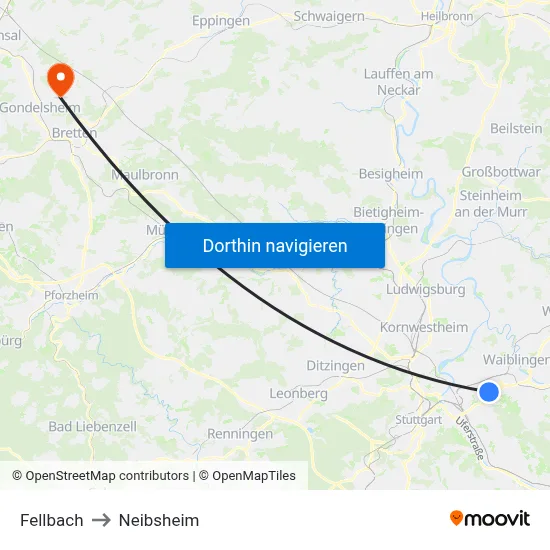 Fellbach to Neibsheim map