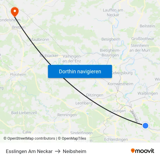 Esslingen Am Neckar to Neibsheim map