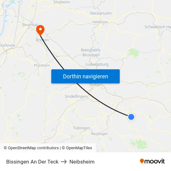 Bissingen An Der Teck to Neibsheim map