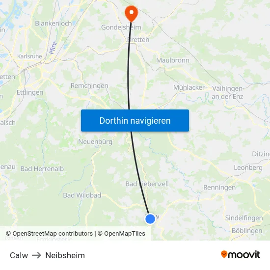 Calw to Neibsheim map