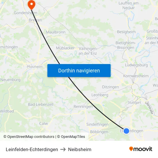 Leinfelden-Echterdingen to Neibsheim map
