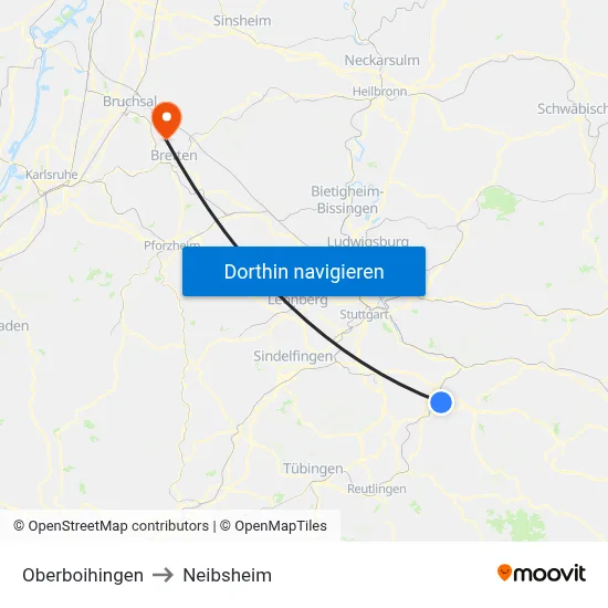 Oberboihingen to Neibsheim map